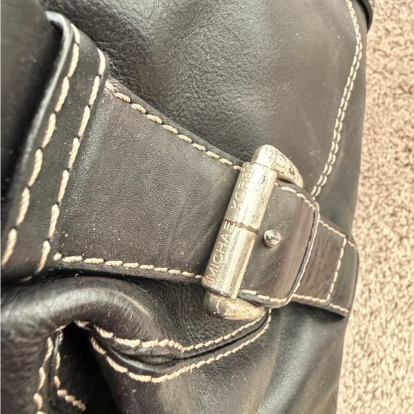 Y2K 90’s Michael Kors Satchel Black Leather Stitched Silver Distressed Bikercore - Picture 15 of 16